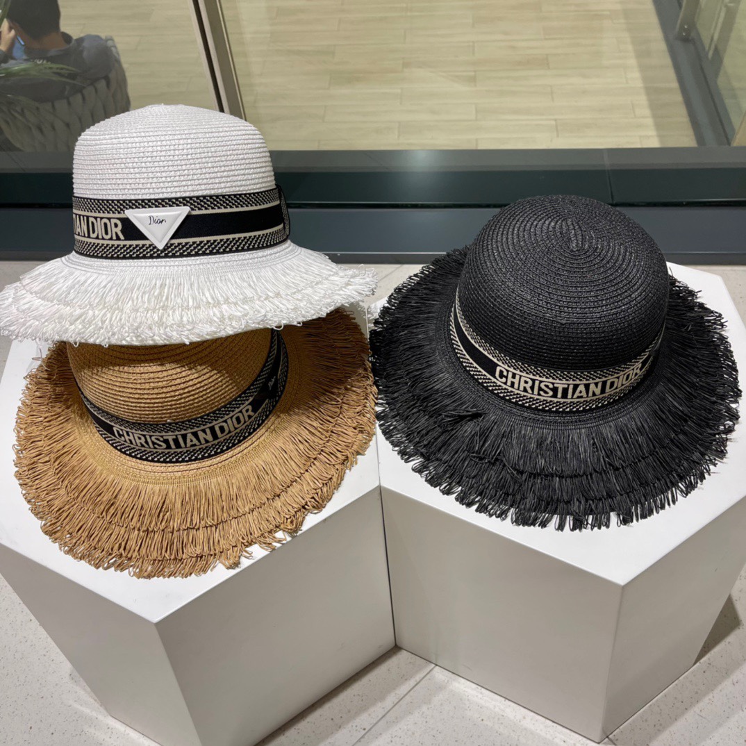 Nuevo sombrero de paja con flecos de Dior, estilo pasarela, artículo de moda