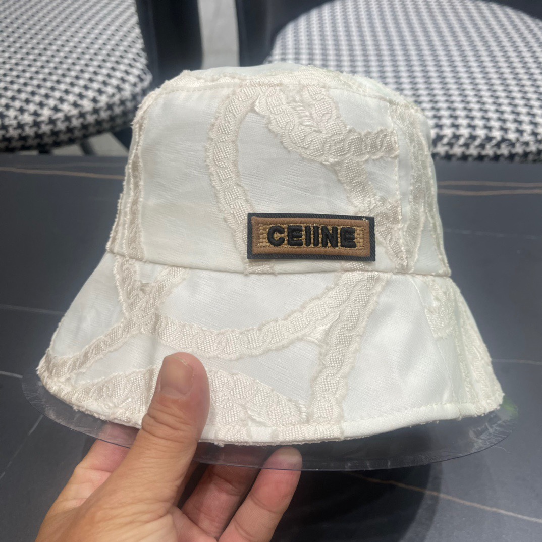  CELINE赛琳渔夫帽2024女春夏韩版百搭显脸小遮阳盆帽拼接珍珠链出游可折叠大檐帽