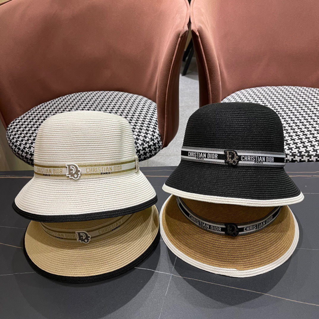 DIOR 迪奥 2024 nuevo modelo de verano, sombrero de paja para sombra, ligero y plegable, fácil de llevar de viaje,