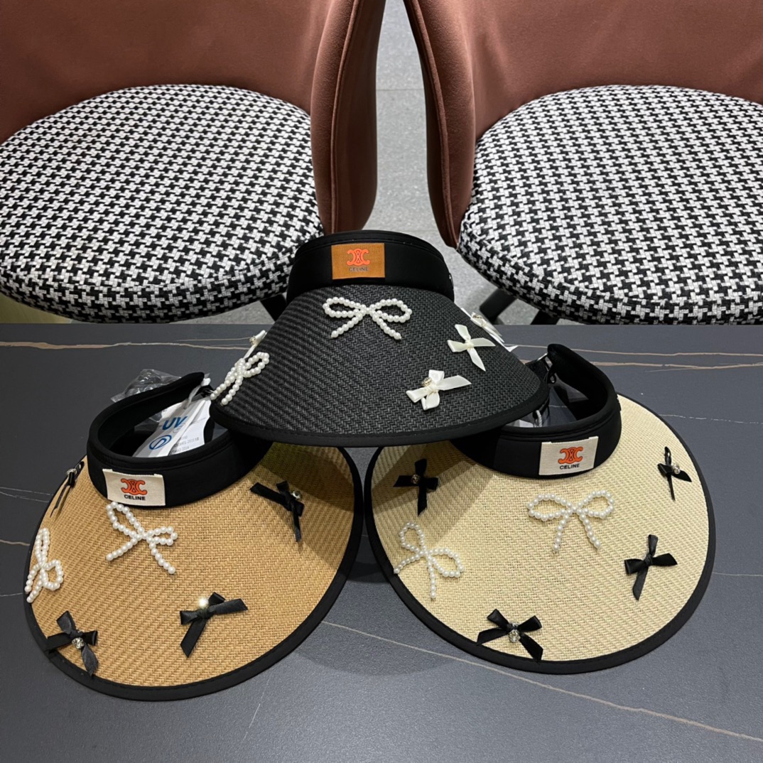 [CELINE] nuevo sombrero sin ala de lujo con perlas 2024 verano, estilo elegante 🔆, versátil y de alta calidad ~