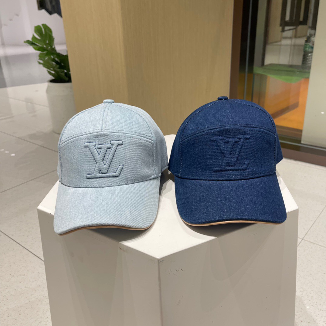 Gorra de béisbol de Louis Vuitton, nuevo modelo LV, elaborada con gran detalle, vaquera lavada con costuras perfectas, …