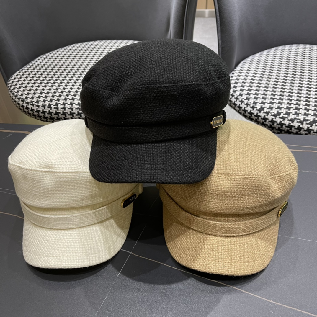 Serie MIUMIU 2024 nueva gorra militar boina, artículo de moda para personas modernas