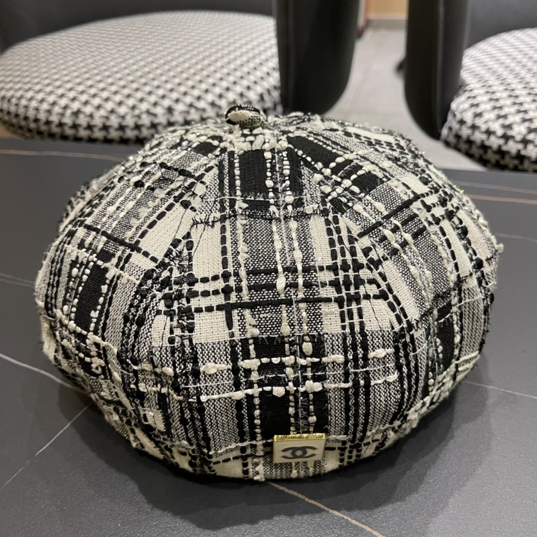 Chanel 2024 boina de otoño e invierno, estilo japonés, favorece la cara, octogonal, talla grande, transpirable y versát…