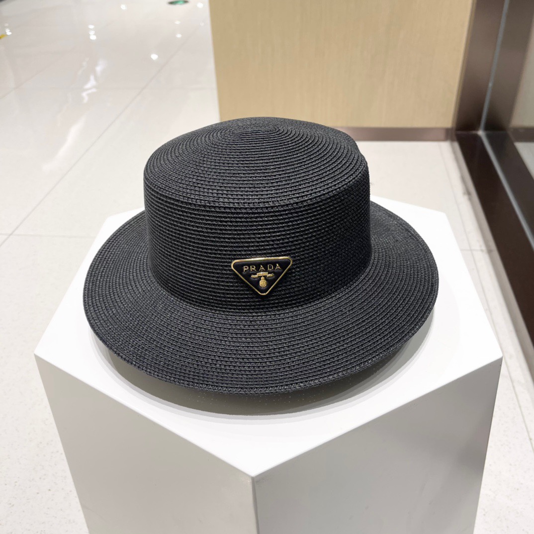 PRADA普拉达 草帽，名媛风盆帽，进口高级细草制作，高端定制，头围57cm