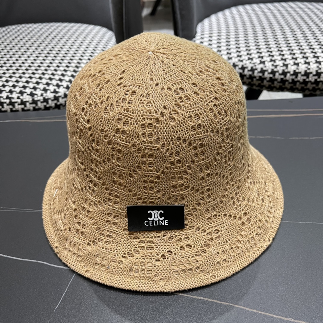【CELINE Celine】 Sombrero de sol tejido calado nuevo para principios de otoño 2024, estilo lujo discreto