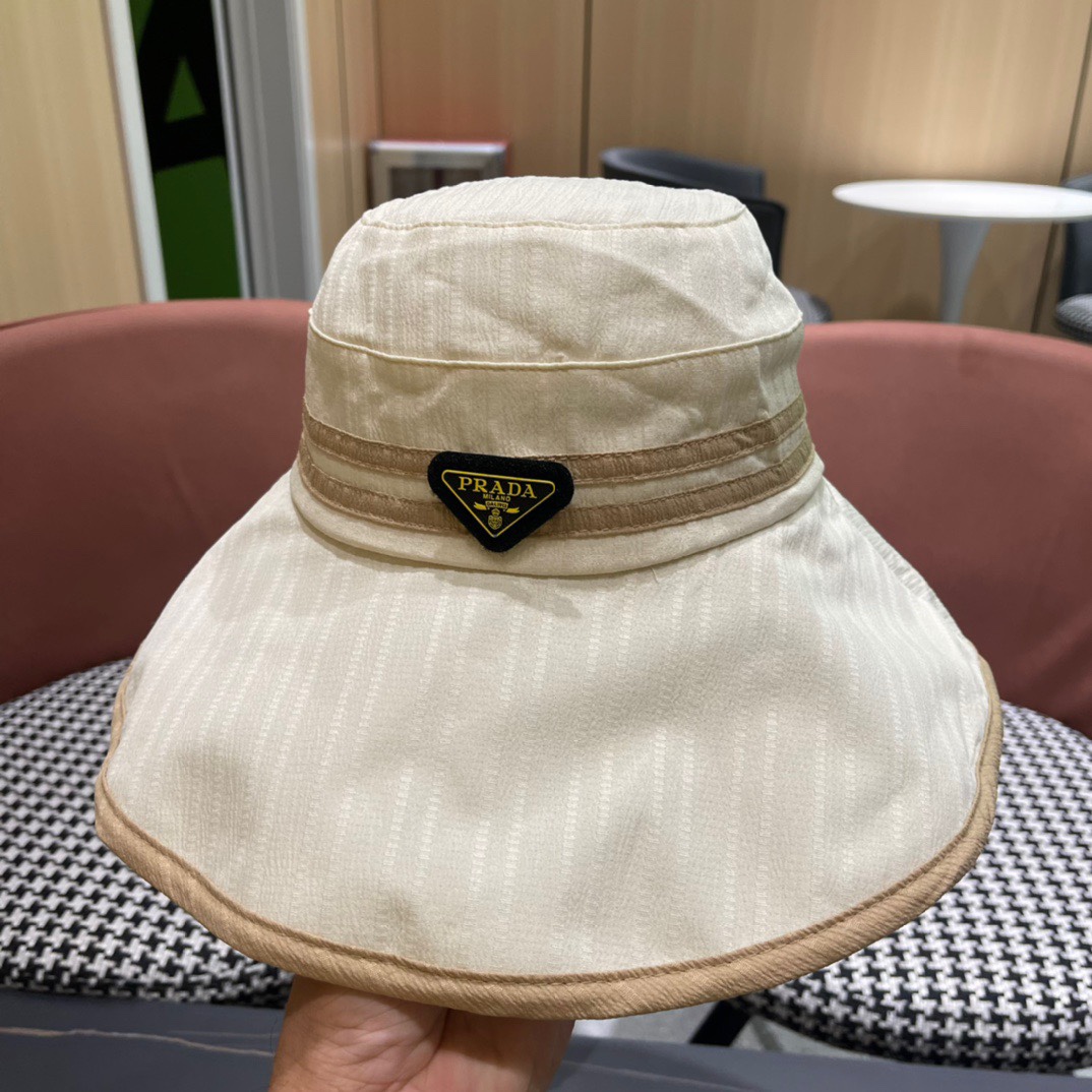  普拉达Prada日系2024新款遮阳防晒渔夫帽子女春夏大檐百搭休闲防紫外线帽薄款透气 