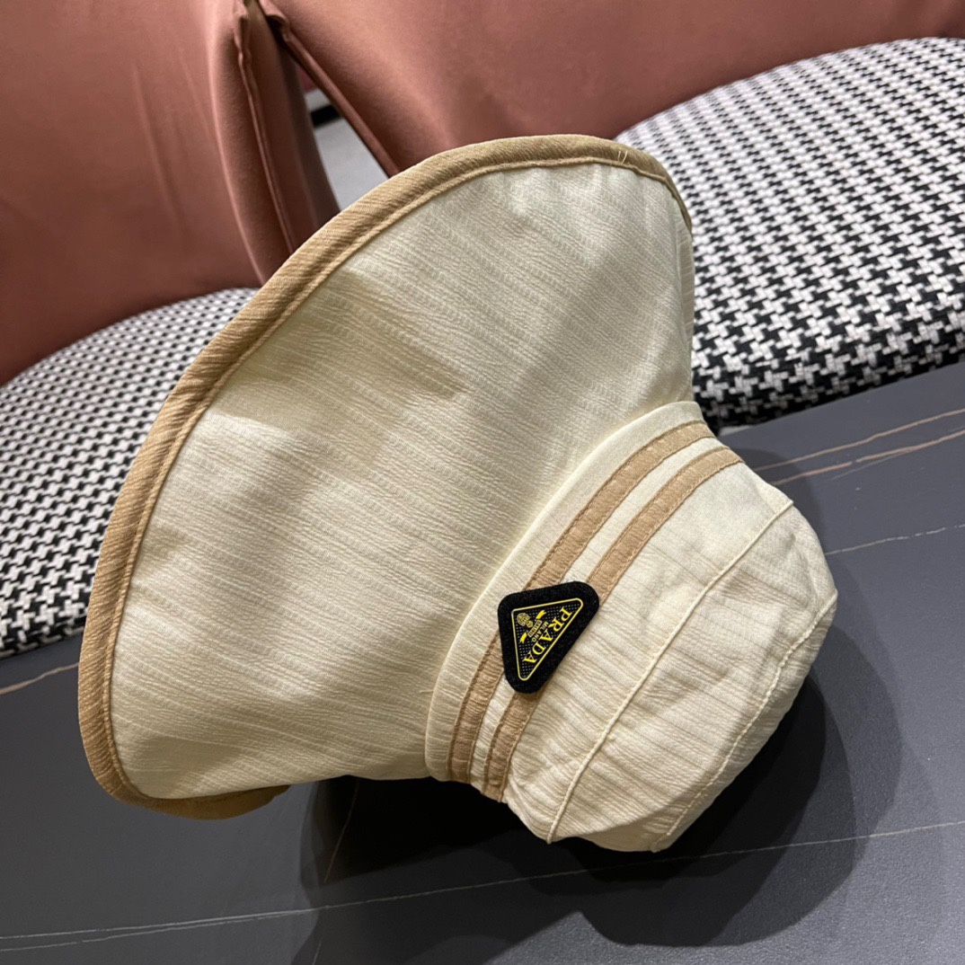  普拉达Prada日系2024新款遮阳防晒渔夫帽子女春夏大檐百搭休闲防紫外线帽薄款透气 