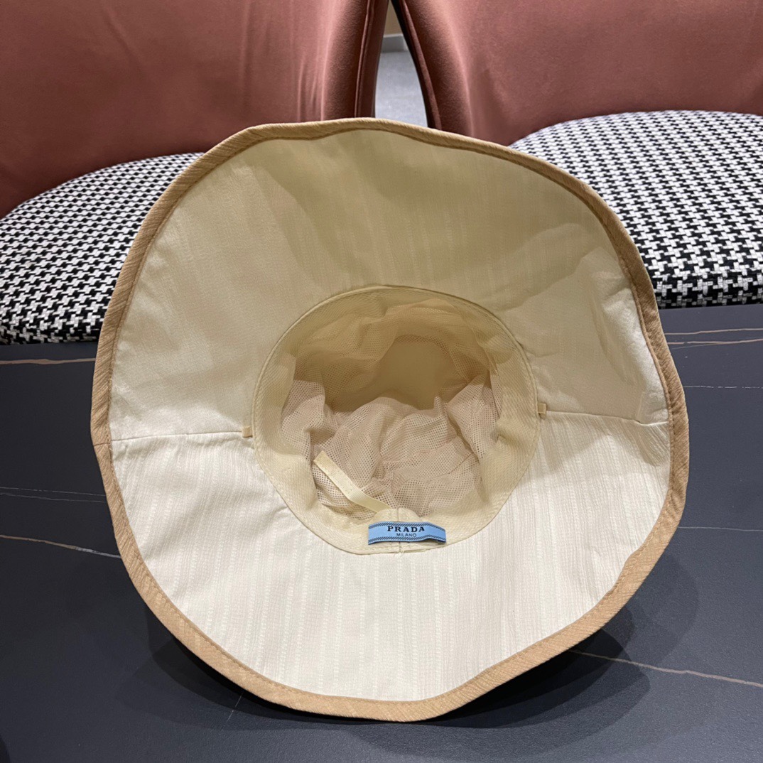  普拉达Prada日系2024新款遮阳防晒渔夫帽子女春夏大檐百搭休闲防紫外线帽薄款透气 