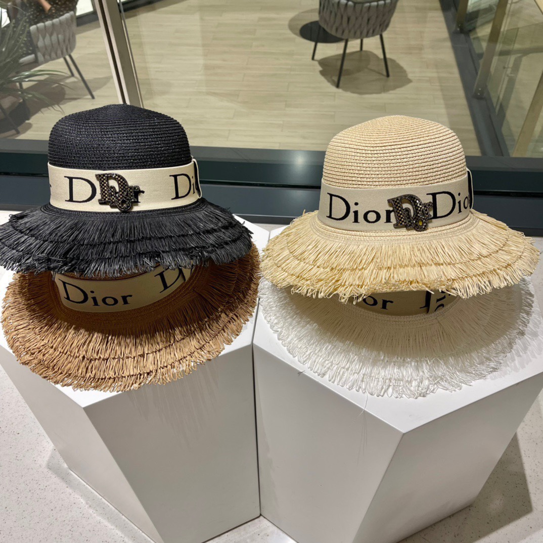 Sombrero de paja Dior 2024 nuevo modelo, artículo con textura, diseño de flecos, se ve genial en la cara, no distingue …