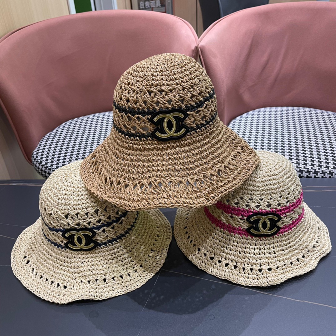 【CHANEL】Nuevo 2024 estilo pequeño sombrero de playa de paja de ala ancha, sombrero plegable de pescador, diseño único, …