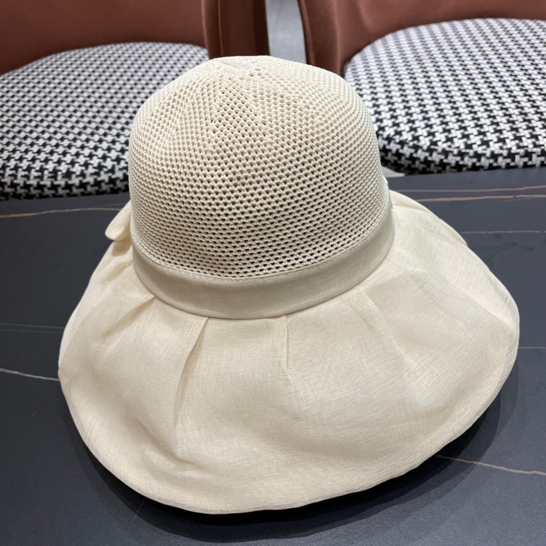  Celine 赛琳2024新款遮阳渔夫帽防晒沙滩盆帽潮女蝴蝶结大檐布帽沿帽子好看
