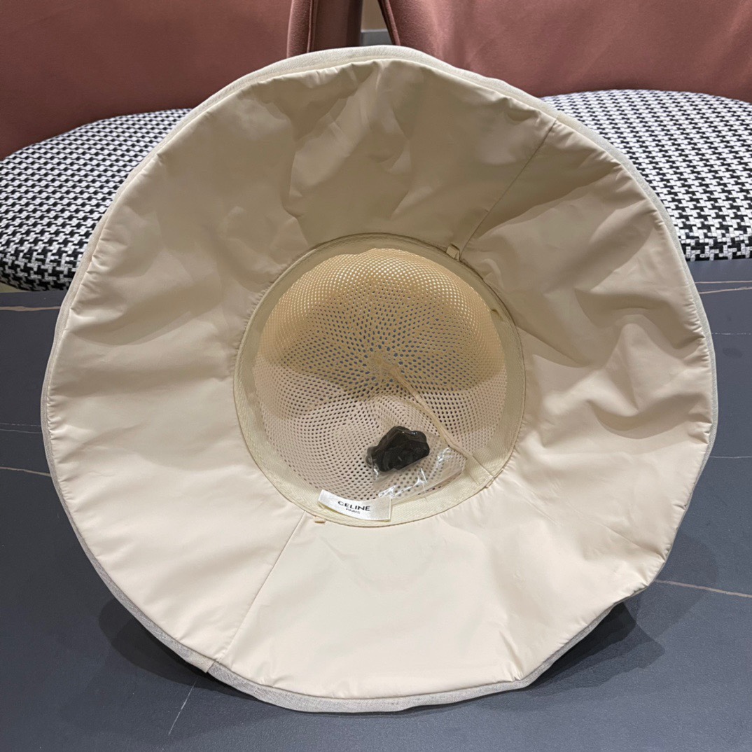  Celine 赛琳2024新款遮阳渔夫帽防晒沙滩盆帽潮女蝴蝶结大檐布帽沿帽子好看