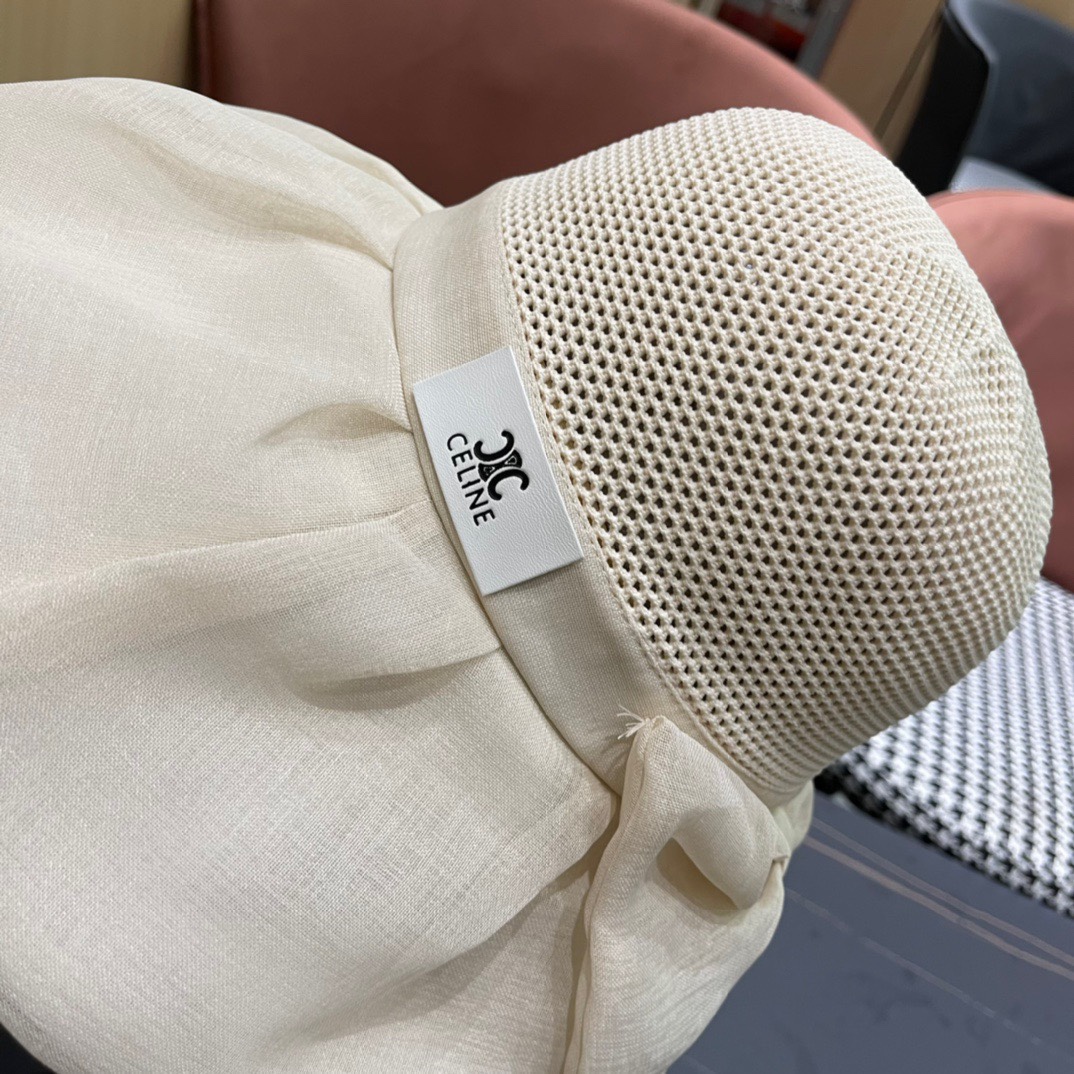  Celine 赛琳2024新款遮阳渔夫帽防晒沙滩盆帽潮女蝴蝶结大檐布帽沿帽子好看