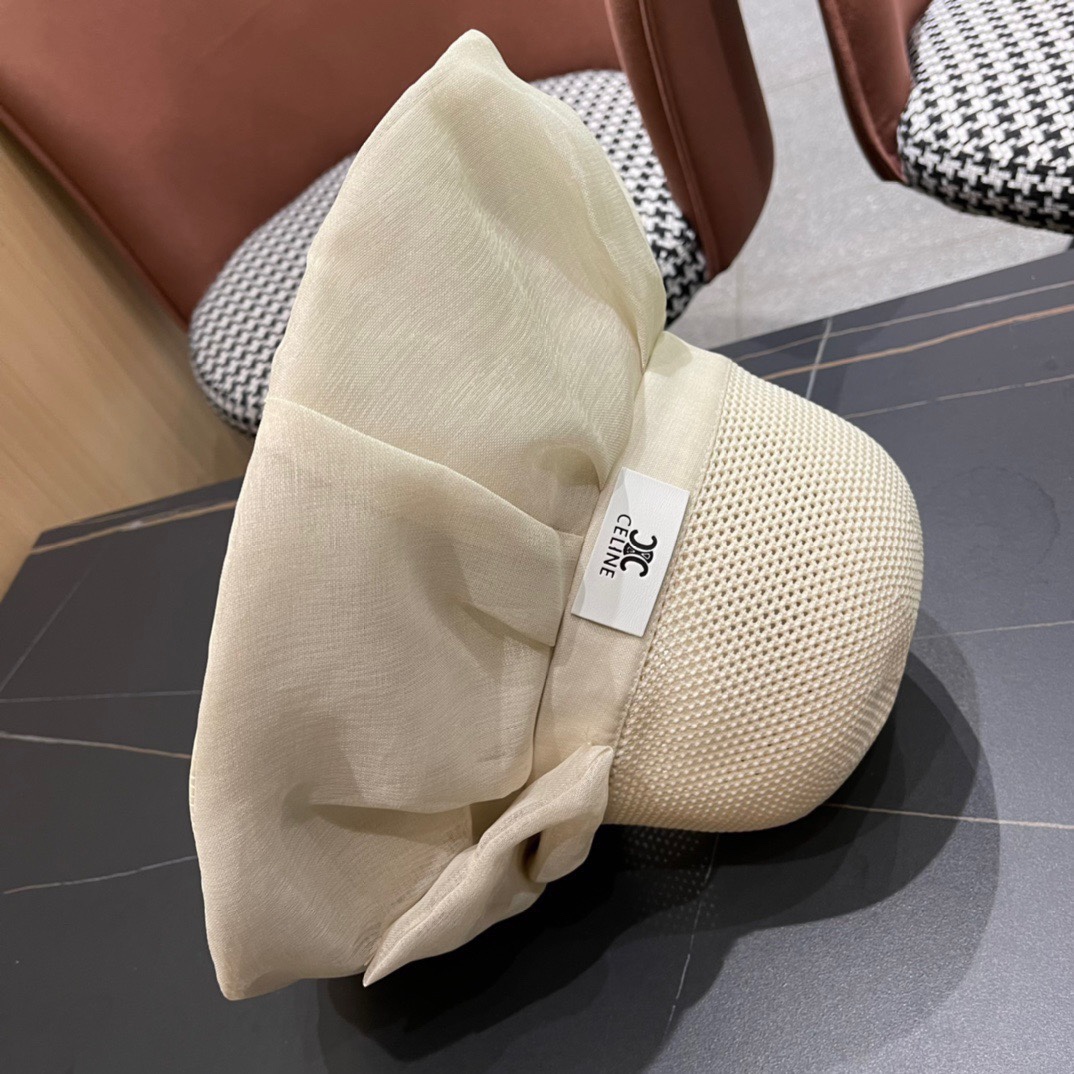  Celine 赛琳2024新款遮阳渔夫帽防晒沙滩盆帽潮女蝴蝶结大檐布帽沿帽子好看