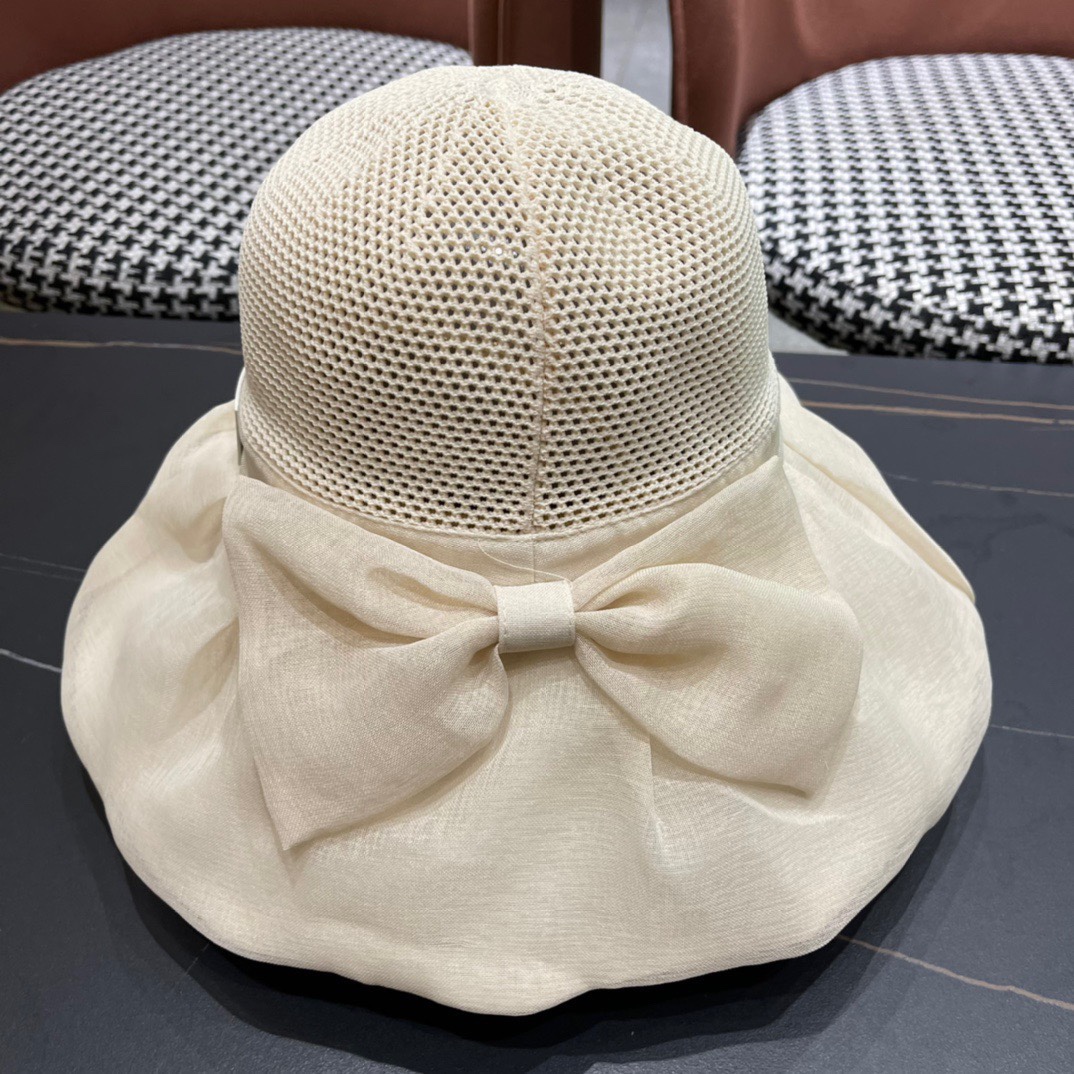  Celine 赛琳2024新款遮阳渔夫帽防晒沙滩盆帽潮女蝴蝶结大檐布帽沿帽子好看