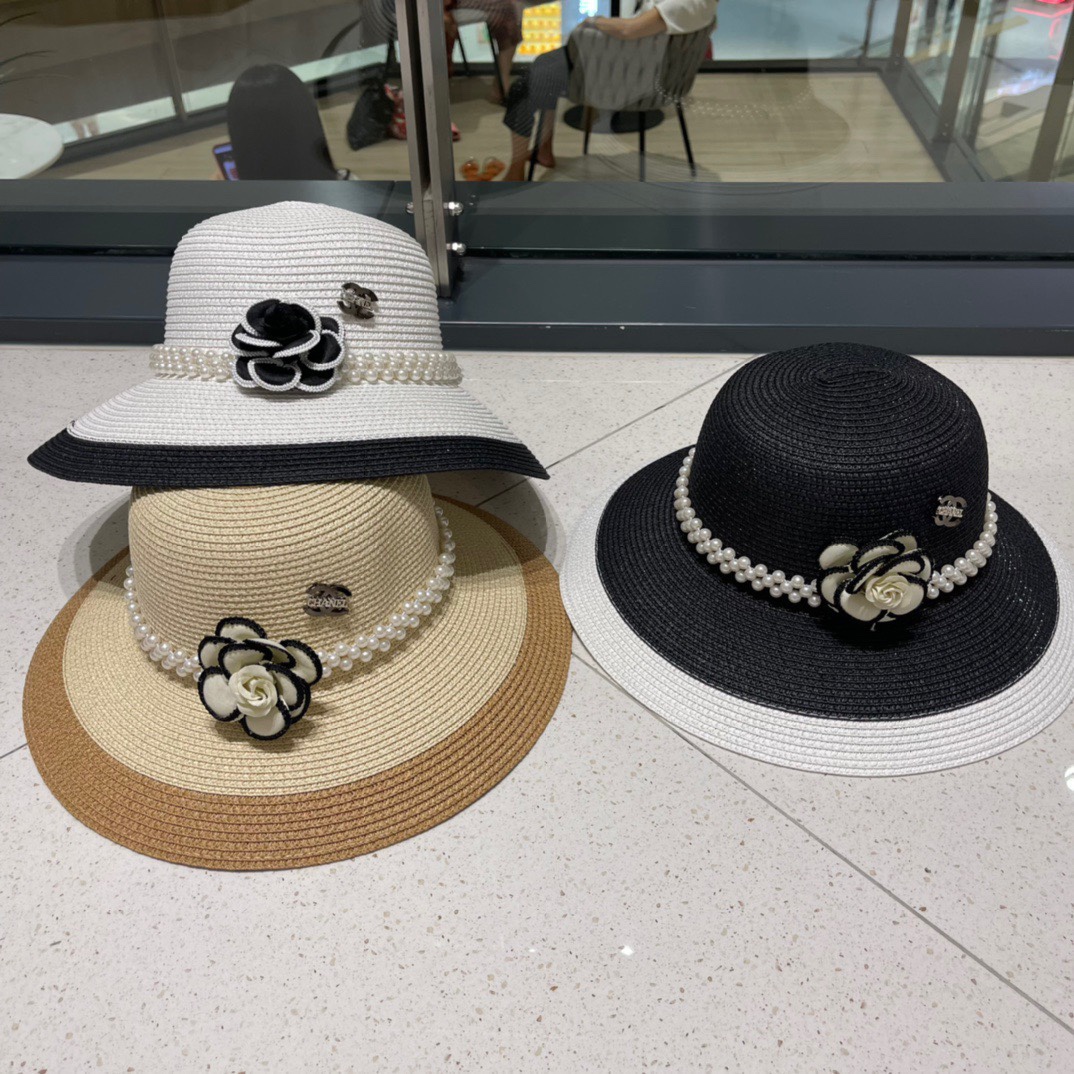 【Chanel】2024 nuevo sombrero de paja tejido con camelia, sombrero de paja, imprescindible para vacaciones y ocio, elegan…