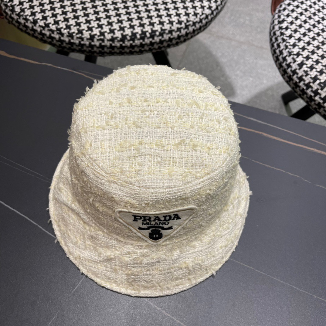   Prada普拉达2024新款防晒渔夫帽女春夏季逛街时尚遮阳帽