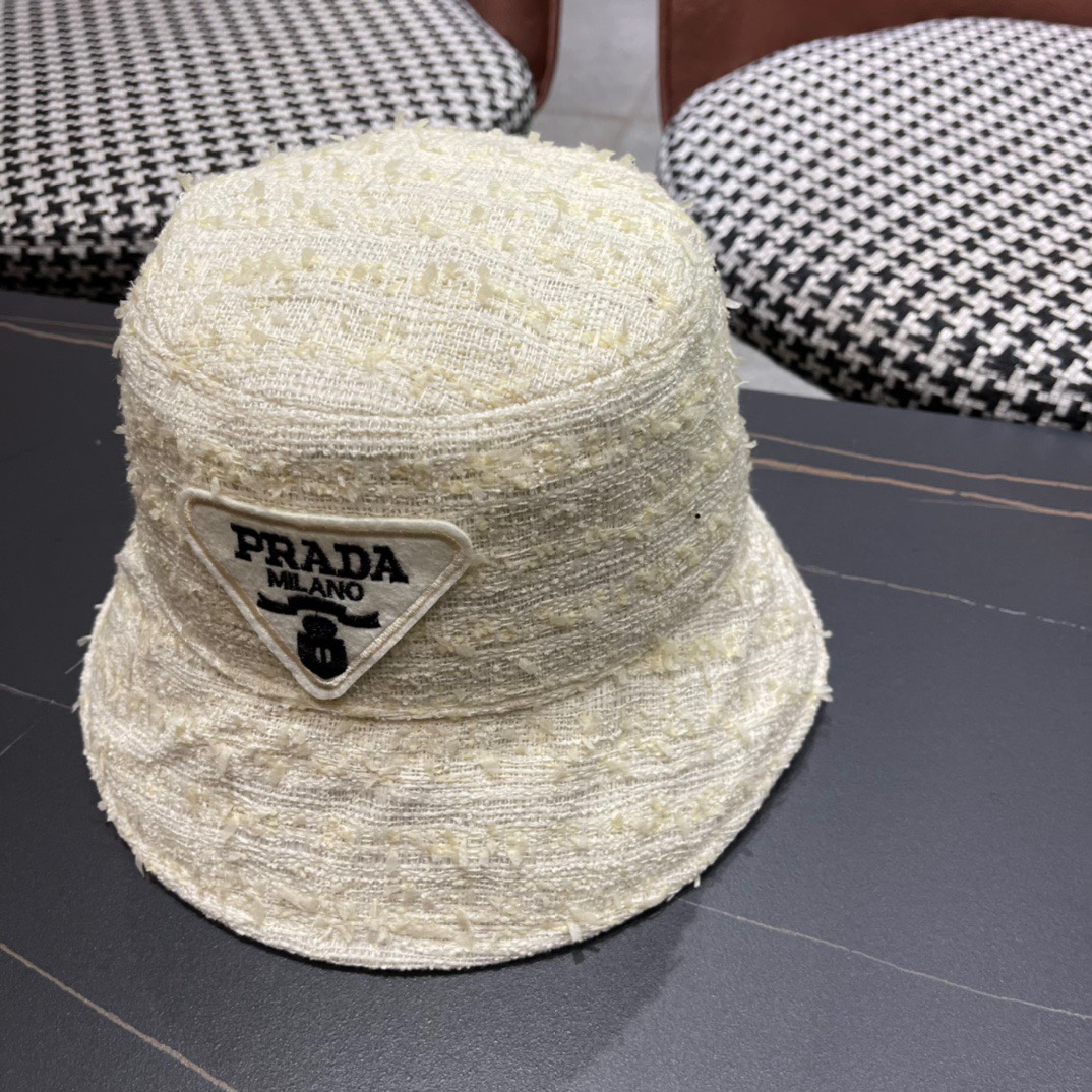   Prada普拉达2024新款防晒渔夫帽女春夏季逛街时尚遮阳帽