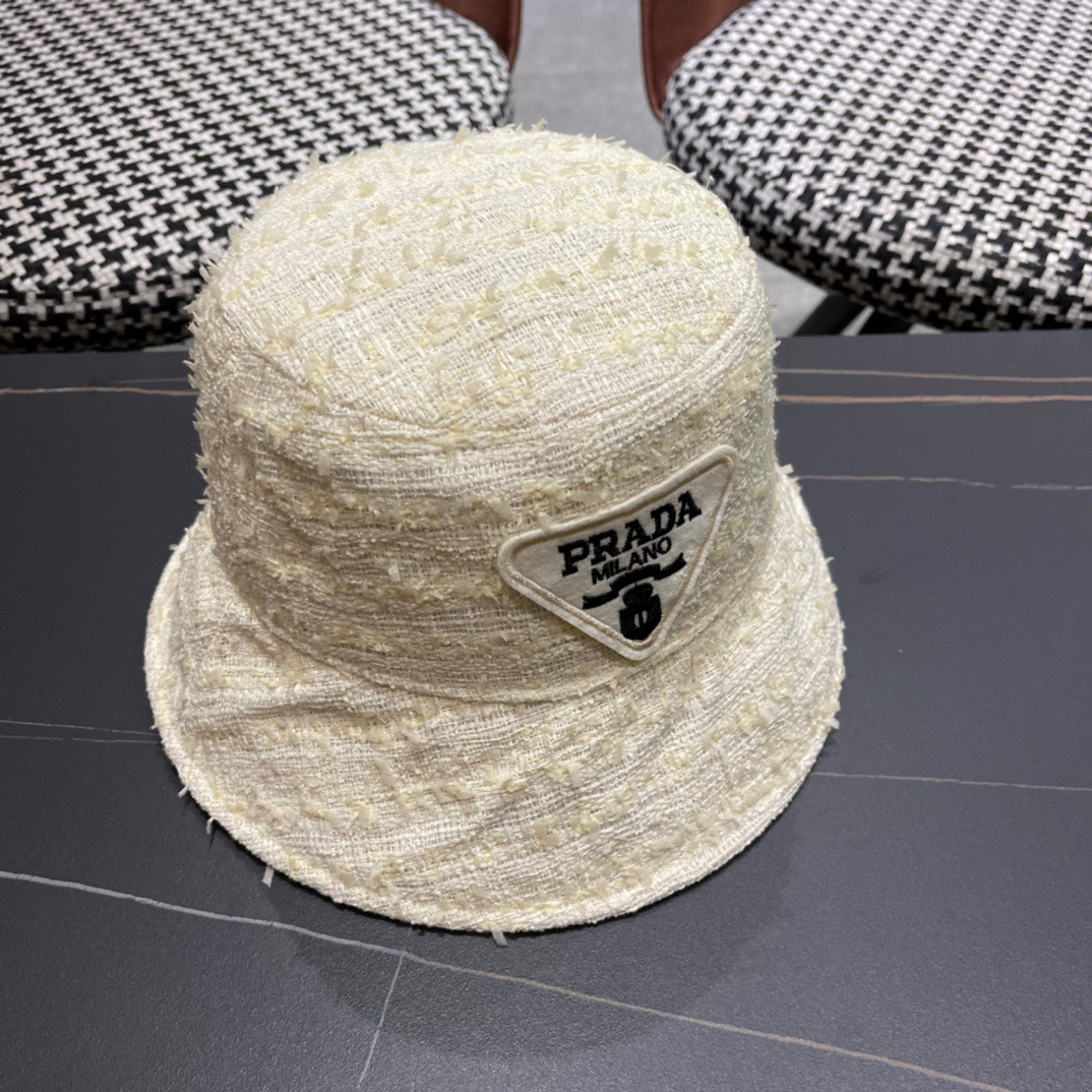   Prada普拉达2024新款防晒渔夫帽女春夏季逛街时尚遮阳帽