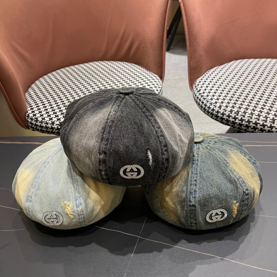 Boina de mezclilla nueva de Gucci para principios de otoño 2024, boina de calabaza, forma súper bonita, imprescindible …