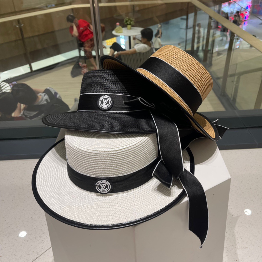 Sombrero de paja clásico de LV 2024, estilo cuenco, sombrero de paja, sombrero de ala, 🤩 sencillo y elegante, accesori…