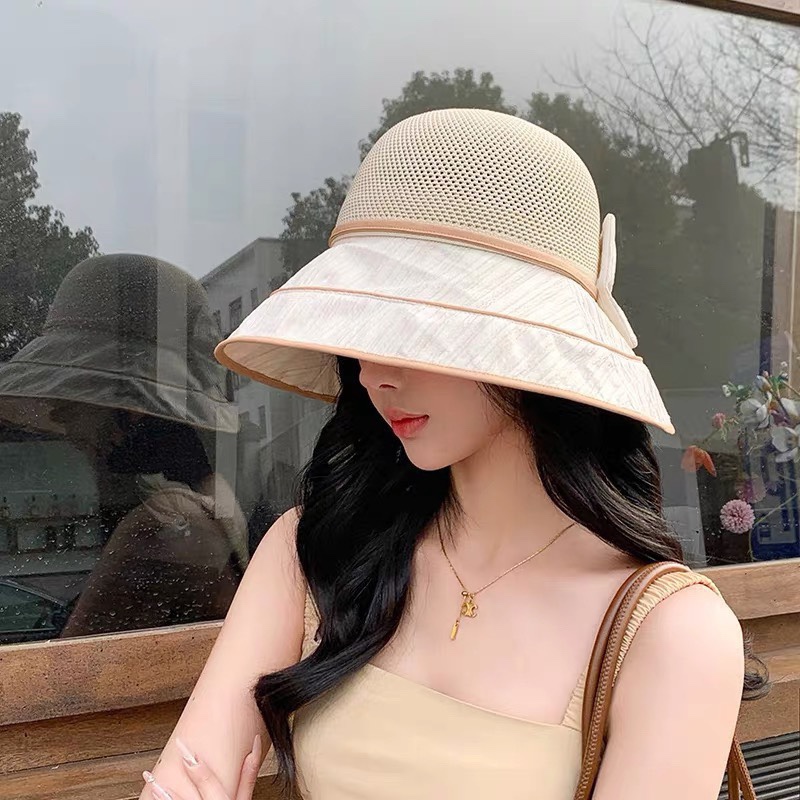 Gorra de sol versátil de GUCCI 2024, estilo coreano, protección UV, con lazo