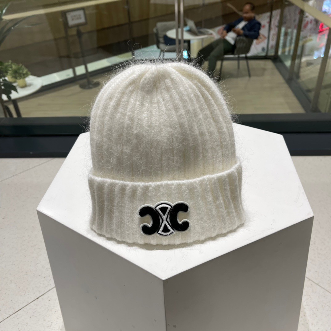 【CELINE赛琳】Nuevo gorro de punto de pelo de conejo para otoño/invierno 2024, súper popular 💖 calidad de primera, ¡muy fá…