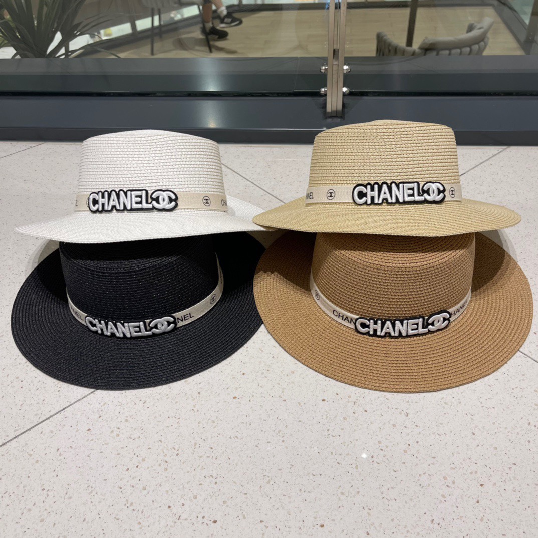 Chanel 2024 sombrero de paja de copa plana, sombrero de copa plana, circunferencia de cabeza 57cm