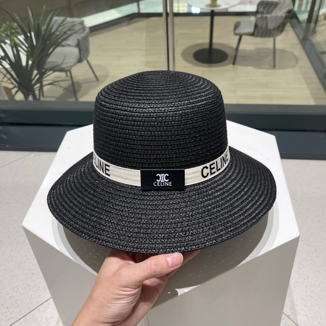  Celine赛琳新款草帽，遮掩小礼帽，黑 白 卡其三色 头围57cm
