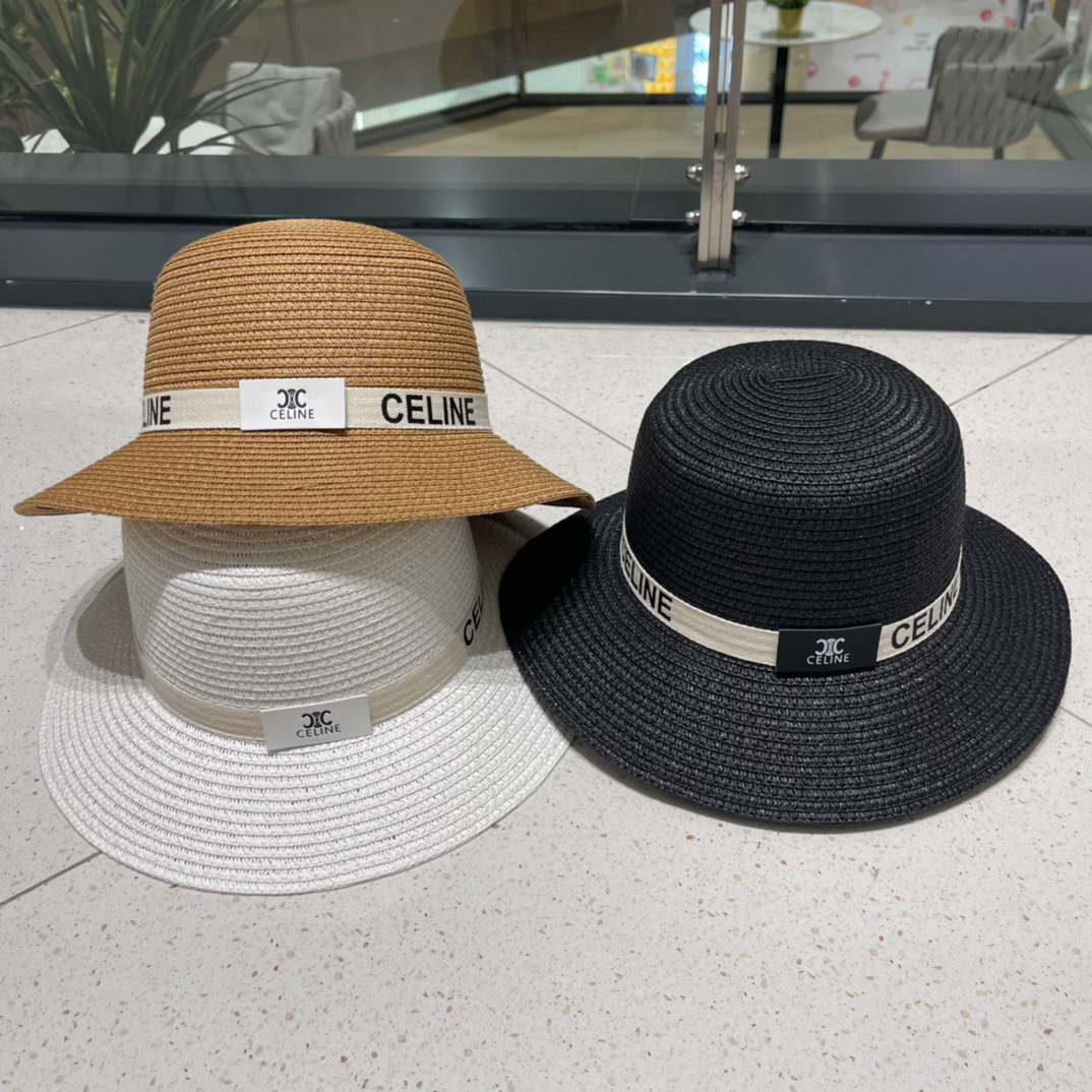 Celine Nuevo sombrero de paja, sombrero pequeño de etiqueta, en negro, blanco y caqui, circunferencia de cabeza 57cm