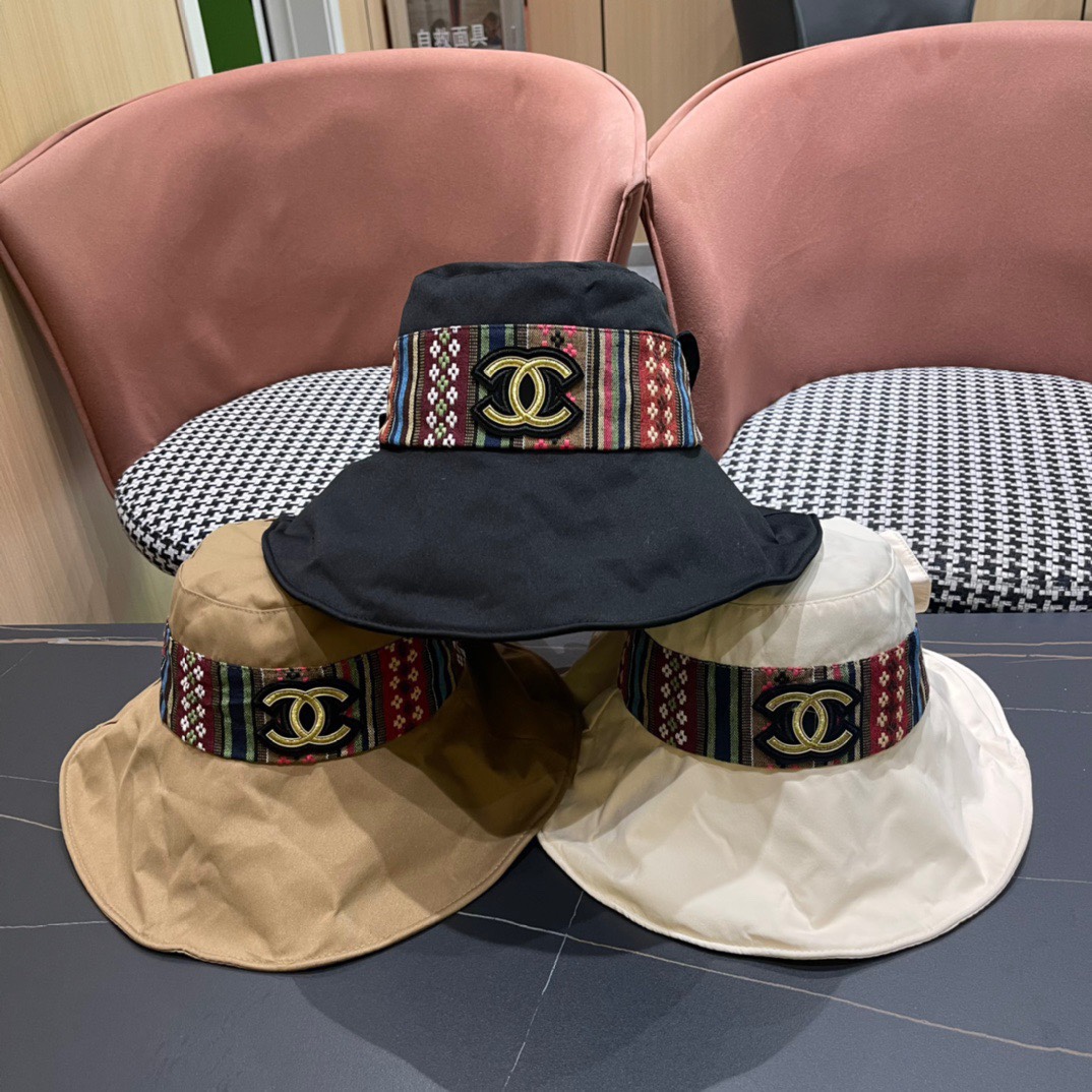 【Chanel】Nuevo sombrero de pescador con lazo para protección solar, sencillo y elegante