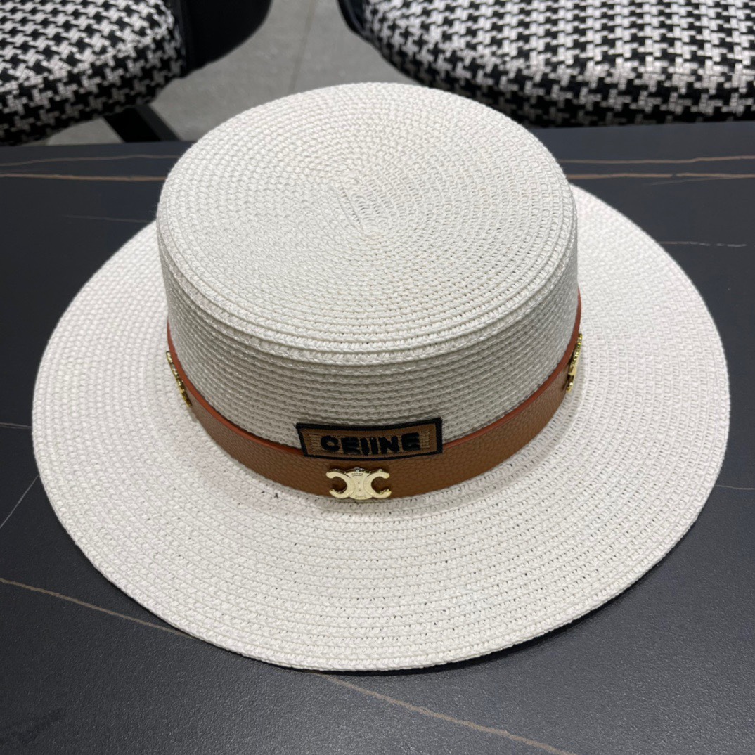 NO:222243,Hat Fisherman's hat Baseball hat Knitted hat Celine Celine's new flat top straw hat, high-end customization, lots of inventory, must-have when going out, head circumference 57cm, hat, celine, celine, espadrilles, hats19860909帽子渔夫帽棒球帽针织帽 Celine赛琳新款平顶草帽、高级定制,库存多,出街必备,头围57cm,帽子,celine,celine,espadrilles,hats,hat