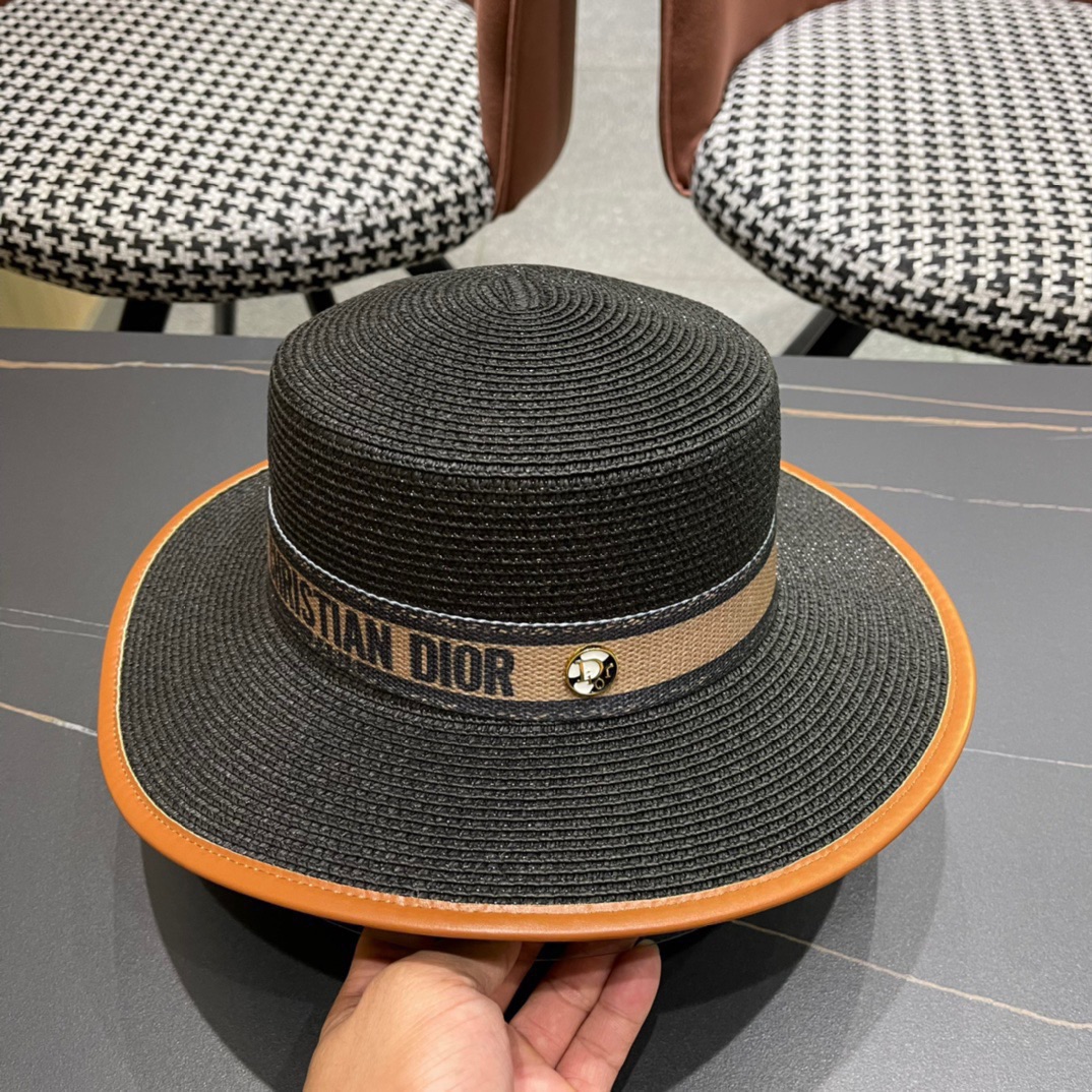 【DIOR迪奥】2026新款皮边平顶草帽，出街必备超好搭配，