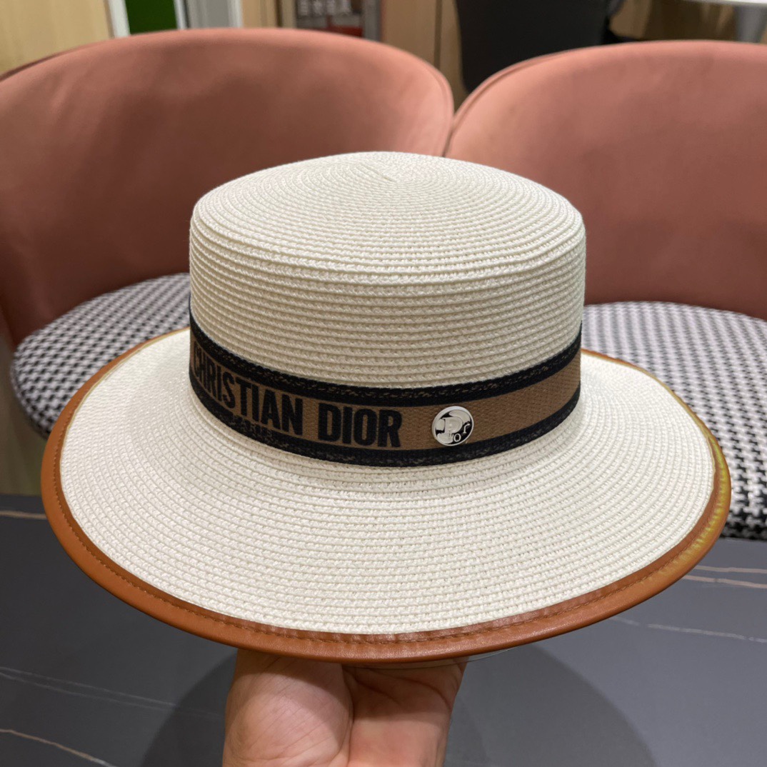 【DIOR迪奥】2026新款皮边平顶草帽，出街必备超好搭配，