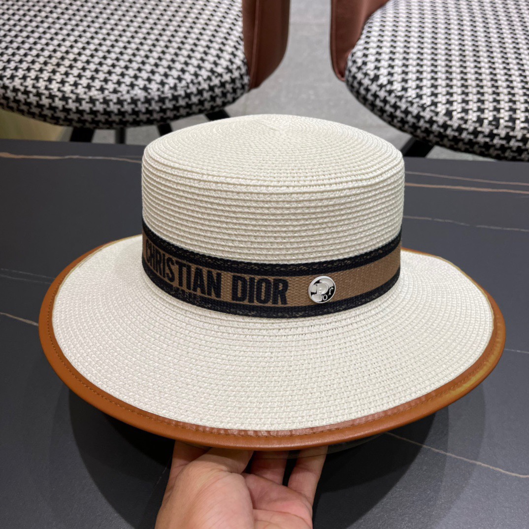 【DIOR迪奥】2026新款皮边平顶草帽，出街必备超好搭配，