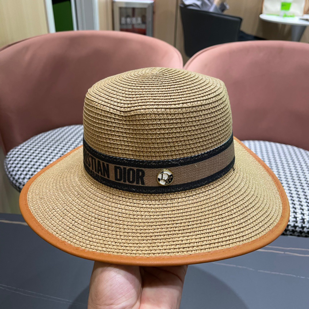 【DIOR迪奥】2026新款皮边平顶草帽，出街必备超好搭配，
