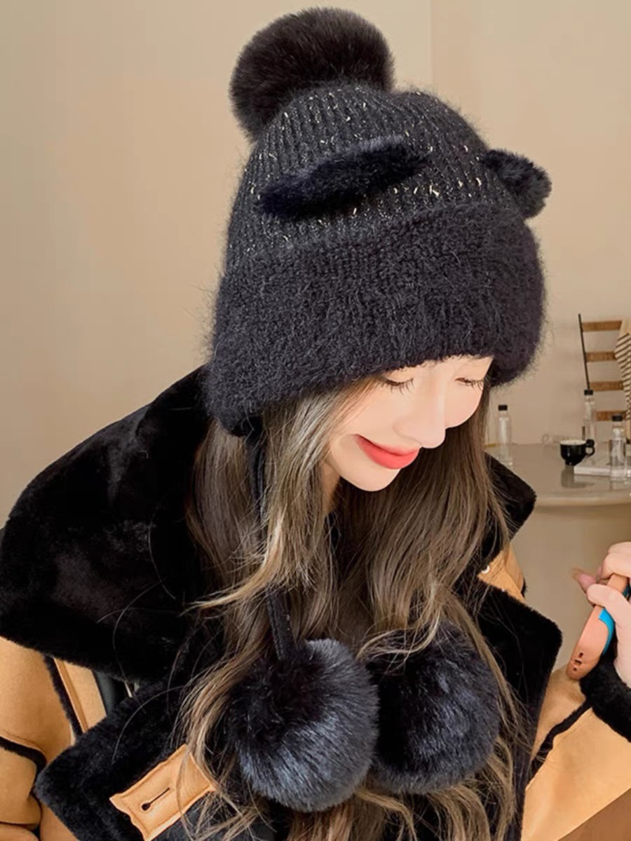 Gorro de punto de felpa CELINE para mujer, invierno, estilo coreano, con orejeras de gato, abrigado y lindo, novedoso y…