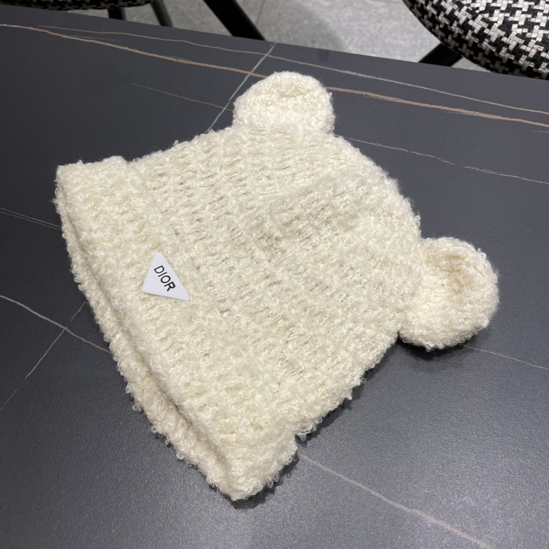 Dior迪奥韩版简约羊毛软糯针织帽百搭休闲护耳保暖毛线米奇林护耳帽冷帽冬