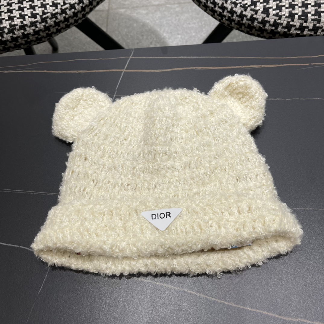 Dior迪奥韩版简约羊毛软糯针织帽百搭休闲护耳保暖毛线米奇林护耳帽冷帽冬