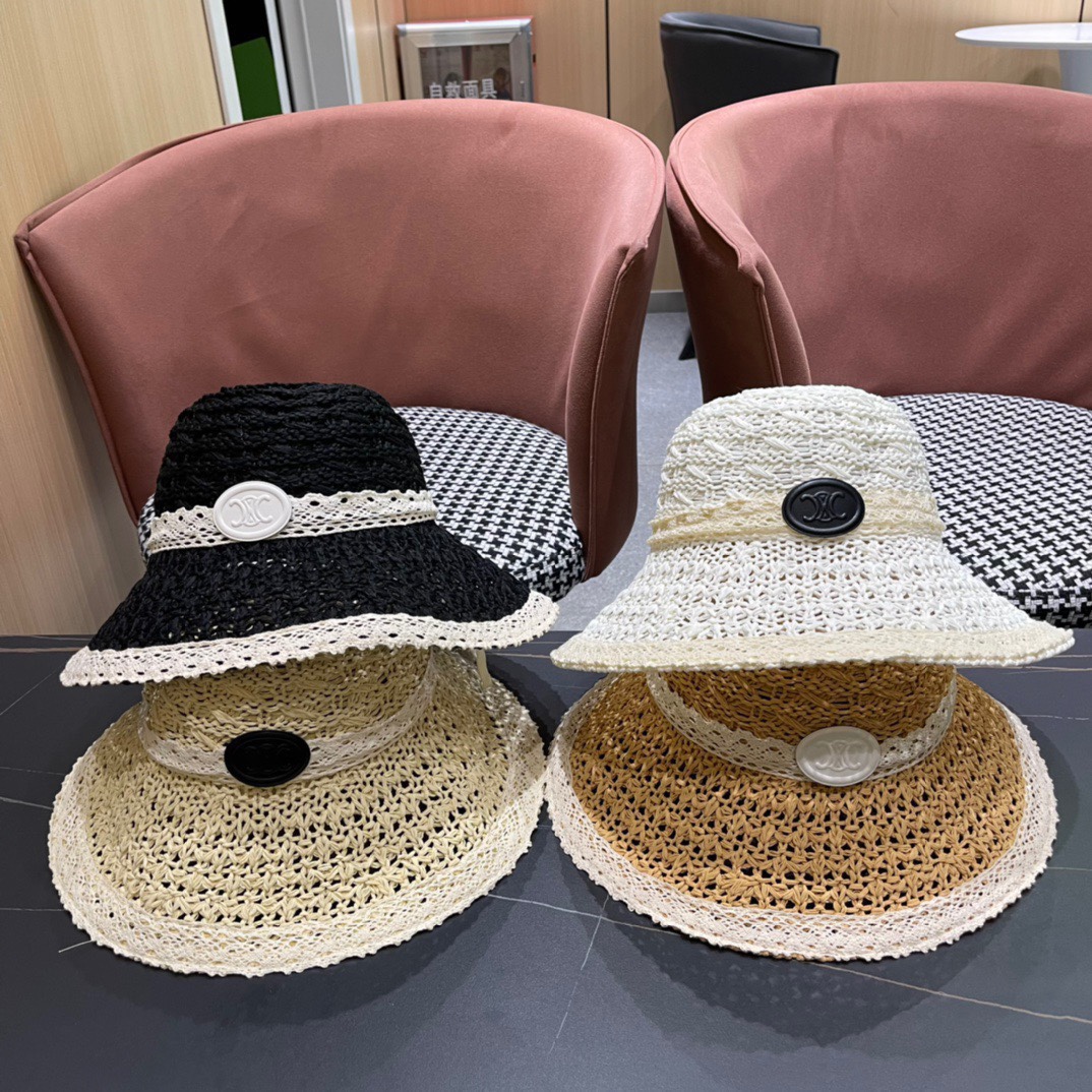 Sombrero de playa Celine con borde de encaje y calado, elegante y casual, versátil y con estilo