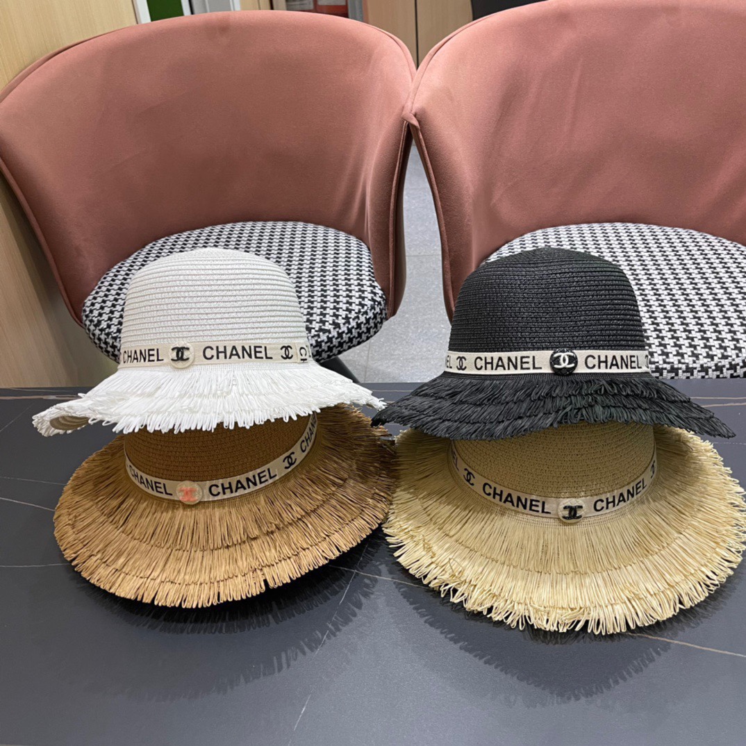 [Chanel] Sombrero de paja nuevo 2024, imprescindible para vacaciones y ocio, elegante y generoso