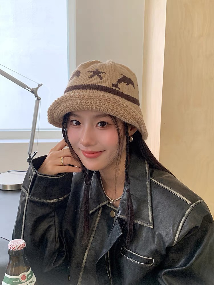 Sombrero de pescador de punto a rayas estilo coreano nuevo de Chanel 2024, clásico y sencillo,