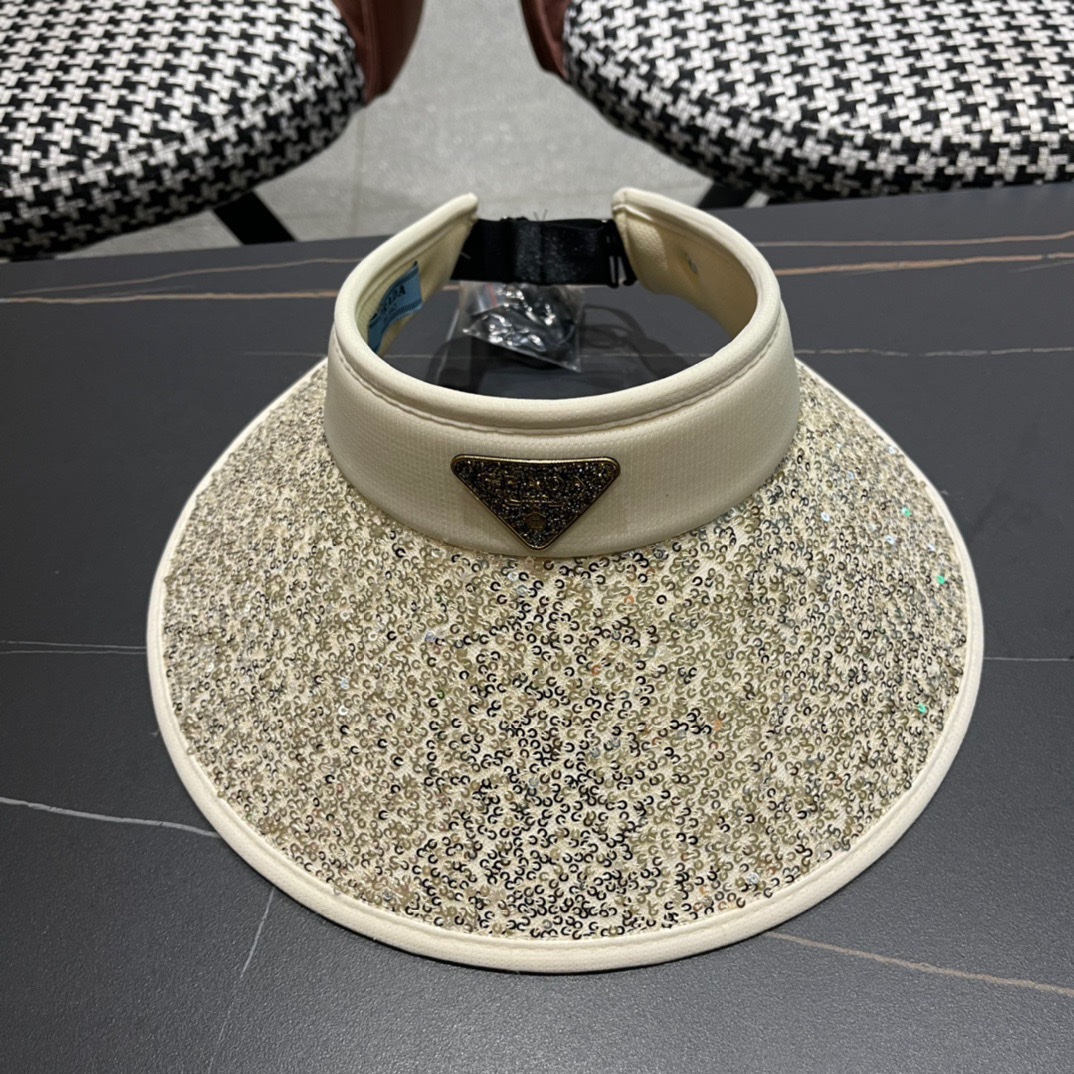  Prada普拉达2024春夏新款带钻空顶帽缎面包边空顶，细辫遮阳率99%，高颜值