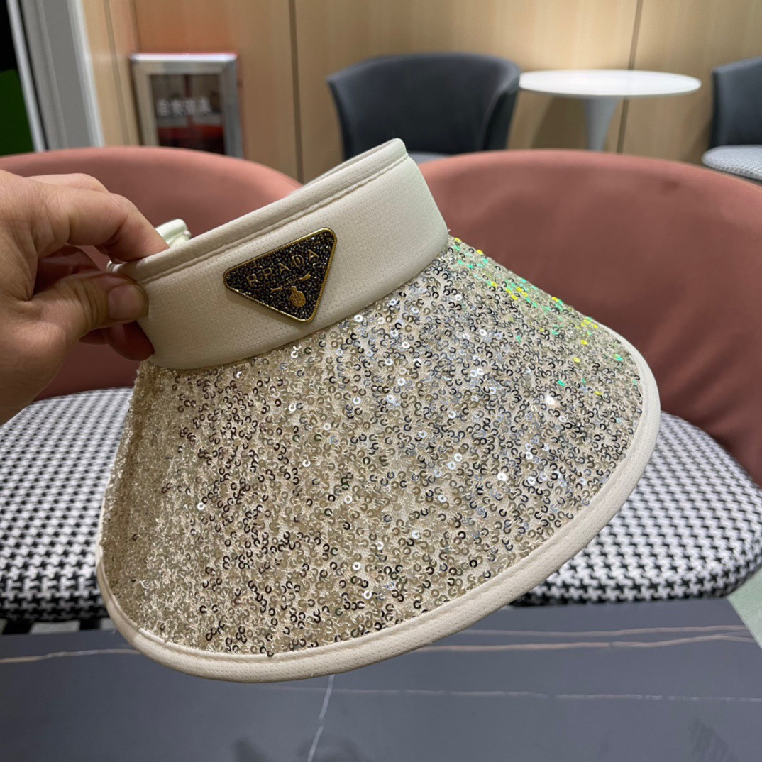  Prada普拉达2024春夏新款带钻空顶帽缎面包边空顶，细辫遮阳率99%，高颜值