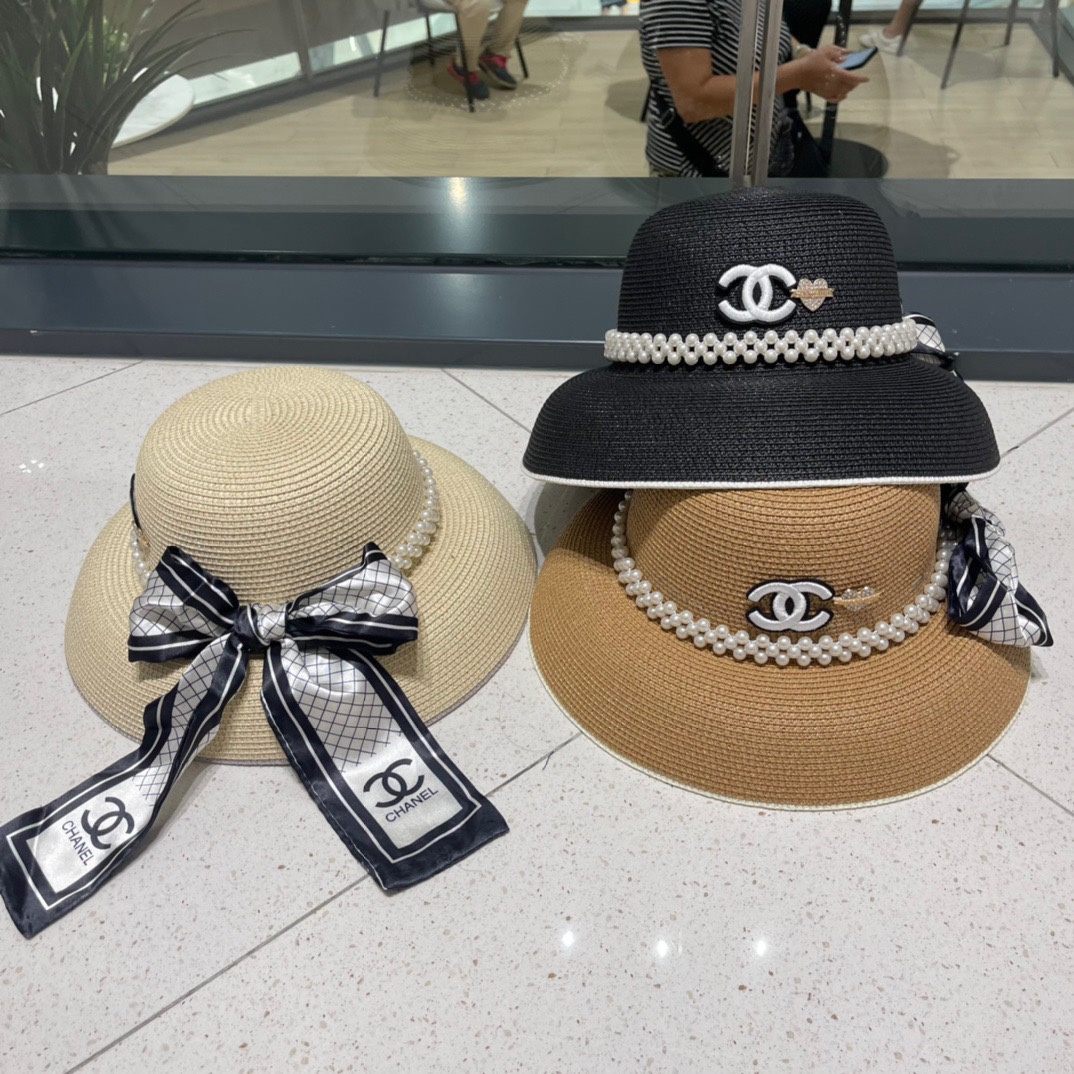 【Chanel】Nuevo sombrero de paja de moda 2023, con forma de pantalla de lámpara muy popular. ¡Combina con cualquier atuen…