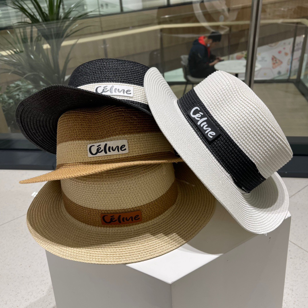Celine赛琳 nuevo sombrero de paja 23, sombrero de sol de estilo socialité, sombrero de copa, circunferencia de cabeza 57cm
