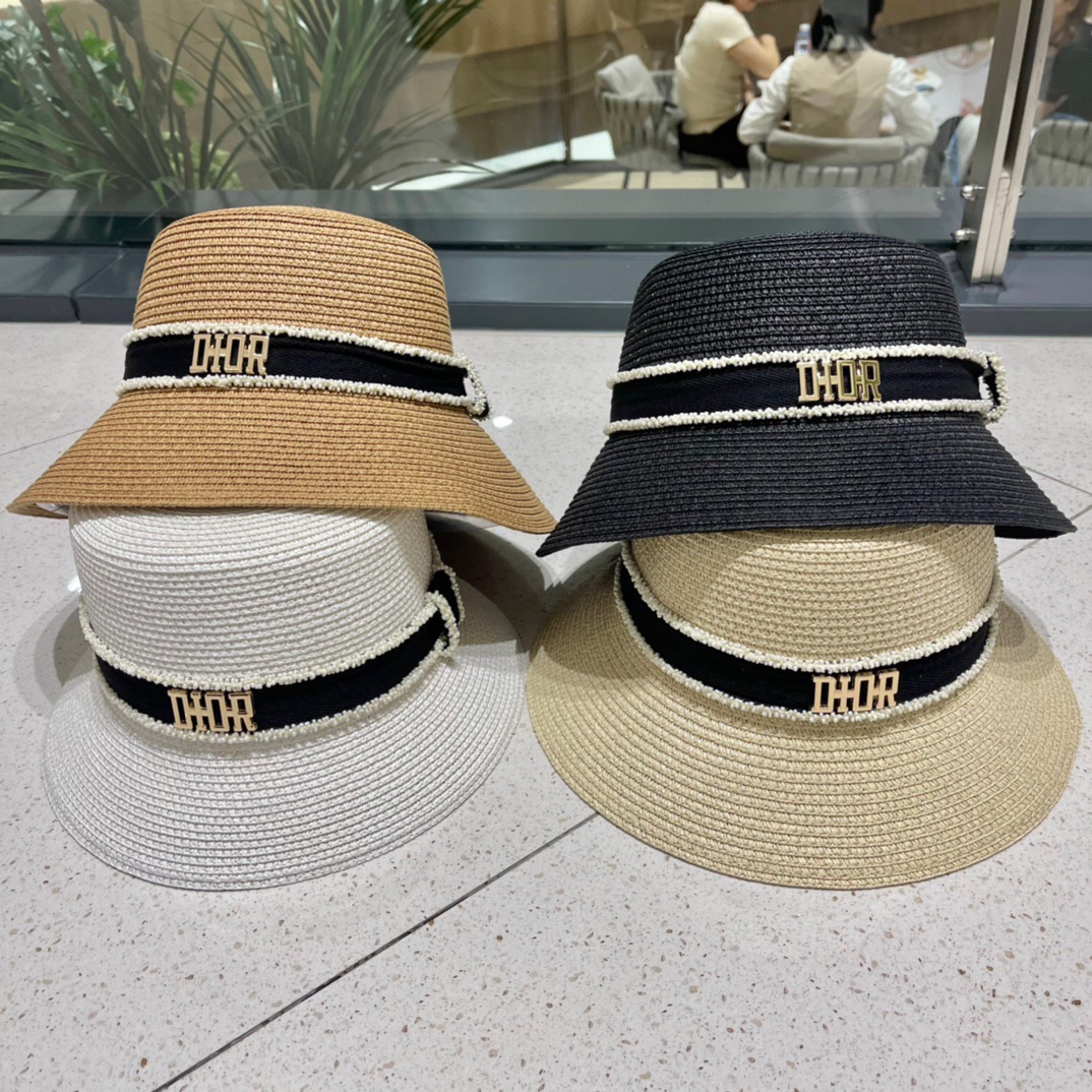 【Dior Dior】2023新款小香风平顶百搭草帽，旅行必备，超好搭配，赶紧入手！
