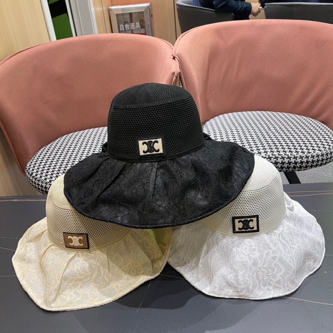 Celine 2024 mujer verano lazo sombrero de pescador, sombrero de ala ancha para exteriores, ligero y transpirable, prote…