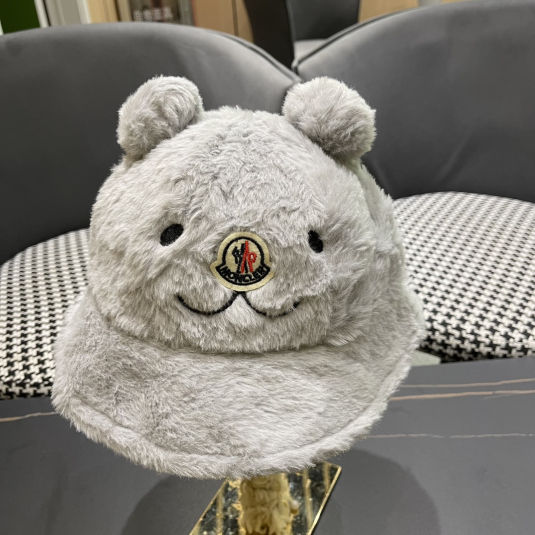 蒙口 moncler小熊加绒渔夫帽女秋冬款大头围时尚百搭显脸小