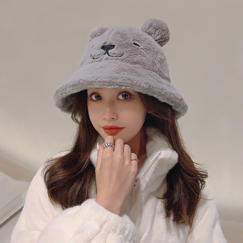 蒙口 moncler小熊加绒渔夫帽女秋冬款大头围时尚百搭显脸小